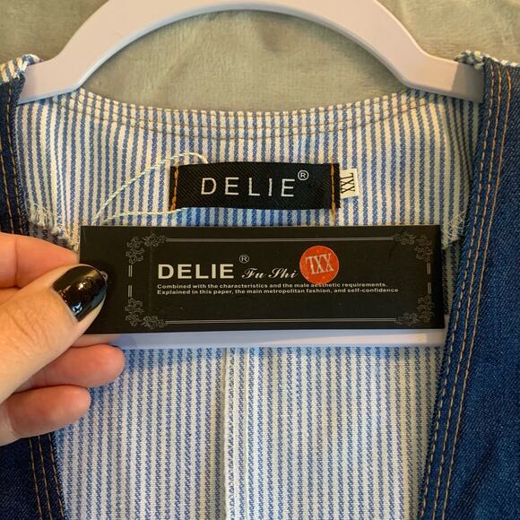 Delie Denim Vest Womens XXL Button Down Blue Striped Lined Jean Waistcoat (0323) - Picture 2 of 12